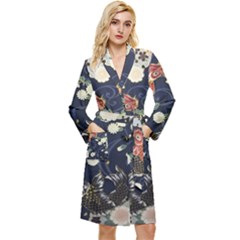 Japanese Wave Koi Illustration Pattern Long Sleeve Velvet Robe by Ndabl3x