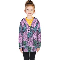 Purple Rose Retro Floral Flower Kids  Double Breasted Button Coat by Bedest