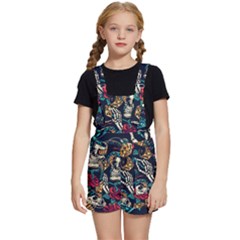 Vintage Art Tattoos Colorful Seamless Pattern Kids  Short Overalls