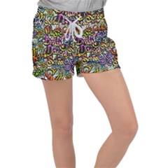 Graffiti Word Seamless Pattern Women s Velour Lounge Shorts by Bedest