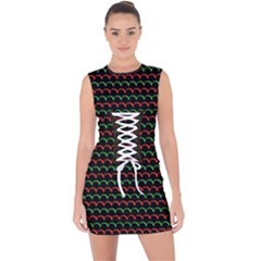 Geometric Abstract Pattern Line Lace Up Front Bodycon Dress