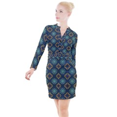 Flowers Pattern Design Abstract Button Long Sleeve Dress by Salmanaz77