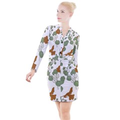 Nasturtium Flowers Plant Leaves Button Long Sleeve Dress by Salmanaz77