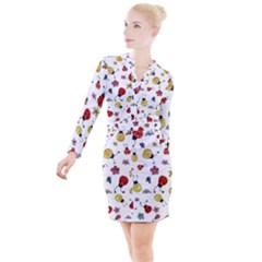 Seamless Pattern Nature Flowers Button Long Sleeve Dress by Salmanaz77