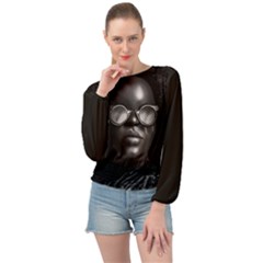 Cool Afro Beauty Portrait Illustration (ai+human) Banded Bottom Chiffon Top