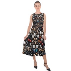 Pearls And Stones Midi Tie-back Chiffon Dress by dedoma