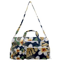 Seamless Pattern With Tropical Strelitzia Flowers Leaves Exotic Background Sports Gym Duffle Bag With Shoe Compartment