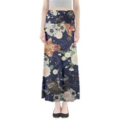 Japanese Wave Koi Illustration Pattern Full Length Maxi Skirt by Ndabl3x