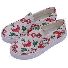 Christmas Texture, New Year, Red-green Christmas Ornament Texture Kids  Canvas Slip Ons