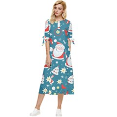 Christmas, Decorative, Desenho, Pattern Bow Sleeve Chiffon Midi Dress