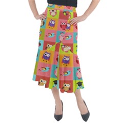 Owls Pattern, Abstract, Art, Desenho Midi Mermaid Skirt by kyorashop23