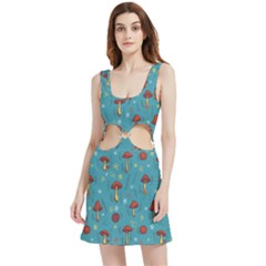 Whimsical Mushroom Pattern Velour Cutout Dress by Drawde