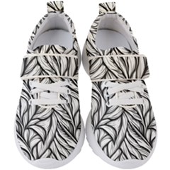 Black White Flower Texture Pattern Kids  Velcro Strap Shoes by Grandong