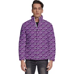 Violet White Pattern Men s Puffer Bubble Jacket Coat by ytdream