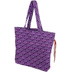 Violet White Pattern Drawstring Tote Bag by ytdream