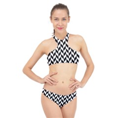 Black And White Pattern High Neck Bikini Set by ytdream