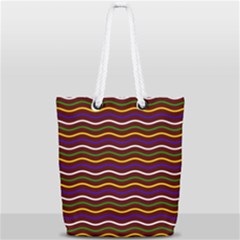 Multicolor Wave Pattern Full Print Rope Handle Tote (small) by ytdream