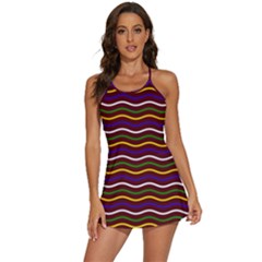 Multicolor Wave Pattern 2-in-1 Flare Activity Dress by ytdream