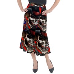 Confederate Flag Usa America United States Csa Civil War Rebel Dixie Military Poster Skull Midi Mermaid Skirt by Ket1n9