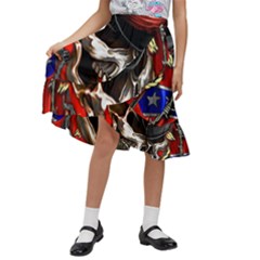 Confederate Flag Usa America United States Csa Civil War Rebel Dixie Military Poster Skull Kids  Ruffle Flared Wrap Midi Skirt by Ket1n9