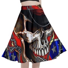 Confederate Flag Usa America United States Csa Civil War Rebel Dixie Military Poster Skull A-line Full Circle Midi Skirt With Pocket by Ket1n9