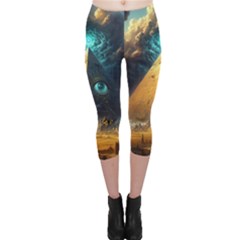 Mystic Blue Pyramid Art Capri Leggings  by ExtraAwesomeSauce