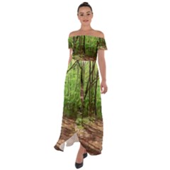 Peaceful Green Forest Walk Off Shoulder Open Front Chiffon Dress by ExtraAwesomeSauce