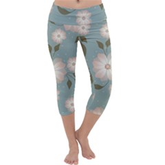 Flora Floral Flower Flowers Pattern Capri Yoga Leggings by Apenda