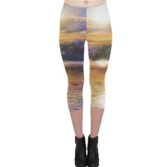 Serene Sunset Over Water Capri Leggings  by ExtraAwesomeSauce