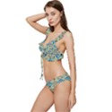 A Blue And Green Pattern On A Green Background Low Cut Ruffle Edge Bikini Set View2