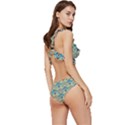 A Blue And Green Pattern On A Green Background Low Cut Ruffle Edge Bikini Set View3