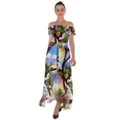 Springtime Pear Tree Blossoms Off Shoulder Open Front Chiffon Dress by ExtraAwesomeSauce