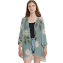 Flora Floral Flower Flowers Pattern Open Front 3/4 Sleeve Batwing Chiffon Cardigan Kimono View1