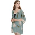 Flora Floral Flower Flowers Pattern Open Front 3/4 Sleeve Batwing Chiffon Cardigan Kimono View2