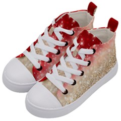 Abstract, Christmas, Glittery, Gold, Red Kids  Mid-top Canvas Sneakers