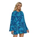 Blue Floral Pattern Texture, Floral Ornaments Texture, Blue Floral Background Round Neck Long Sleeve Bohemian Style Chiffon Mini Dress View3