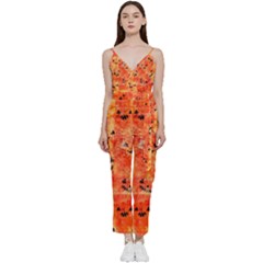 Carved Pumpkin Faces V-neck Camisole Jumpsuit by kyorashop23