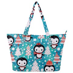 Blue Penguin Pattern, Adoxali, Christmas, Cute Full Print Shoulder Bag