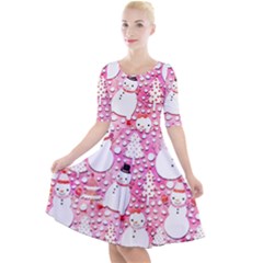 Cute Snowmen With Hats, Adoxali, Christmas Quarter Sleeve A-line Dress by kyorashop23