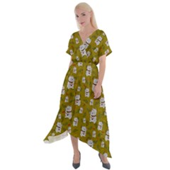 Super Lucky Cat Scaled Cross Front Sharkbite Hem Maxi Dress