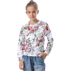 Floral Elements Peony Chinese Rose Kids  Long Sleeve T-shirt With Frill 