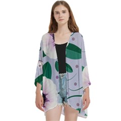 Flowers Petals Blossom Flora Open Front 3/4 Sleeve Batwing Chiffon Cardigan Kimono by Apenda