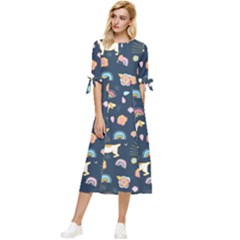 Dogs Bow Sleeve Chiffon Midi Dress