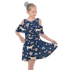 Dogs Kids  Shoulder Cutout Chiffon Dress