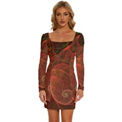  Falupadupe Long Sleeve Square Neck Bodycon Velvet Dress