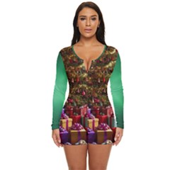 Merry Christmas Long Sleeve Boyleg Swimsuit