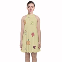 Halloween Fall Pattern Velvet Halter Neckline Dress  by Apenda