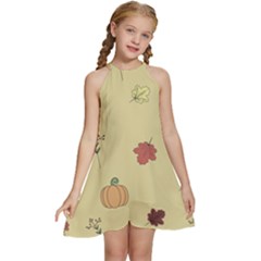 Halloween Fall Pattern Kids  Halter Collar Waist Tie Chiffon Dress