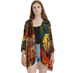 Stars Lanterns Lighting Open Front 3/4 Sleeve Batwing Chiffon Cardigan Kimono by Apenda