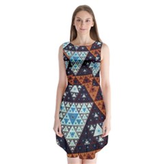 Fractal Triangle Geometric Abstract Pattern Sleeveless Chiffon Dress  